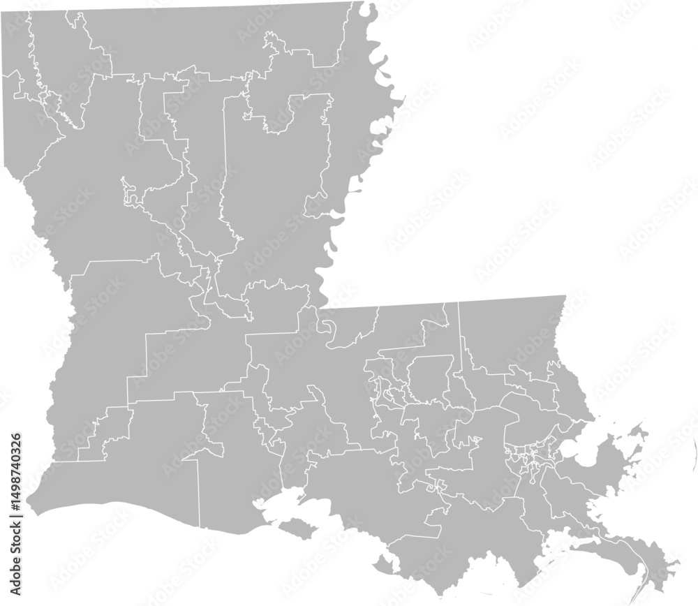 Fototapeta premium Louisiana state senate districts vector map (Albers equal area conic projection, PPT-compatible & fully editable)