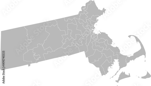 Massachusetts state senate districts vector map (Albers equal area conic projection, PPT-compatible & fully editable)