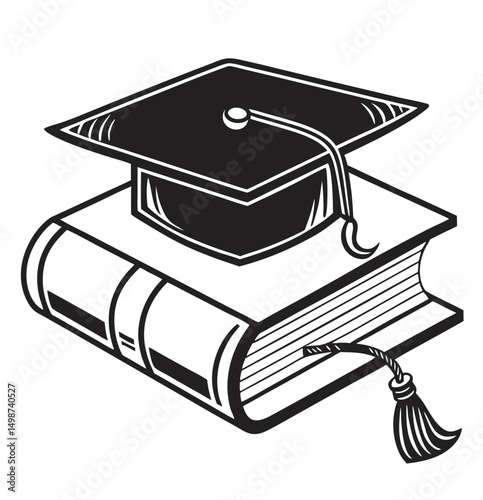 graduation cap and books
