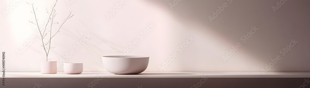 Simple arrangement of vases and bowl on a shelf. Simple arrangement of vases and bowl on a shelf.