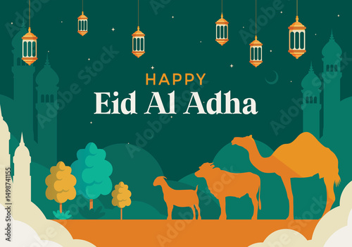 Eid al-Adha Celebration Background with Animals
