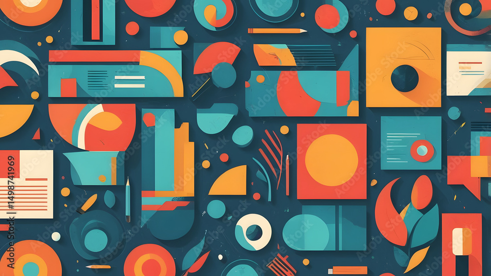 Obraz premium Geometric Abstraction: A vibrant and dynamic geometric abstraction in a modern color palette.