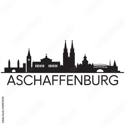 Aschaffenburg skyline silhouette. Black Aschaffenburg city design Vector black silhouette. with white background