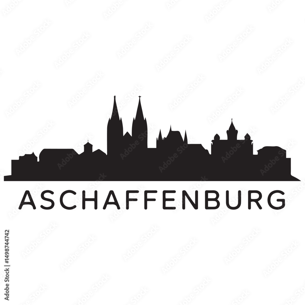 Aschaffenburg skyline silhouette. Black Aschaffenburg city design Vector black silhouette. with white background Aschaffenburg skyline silhouette. Black Aschaffenburg city design Vector black silhouette. with white background