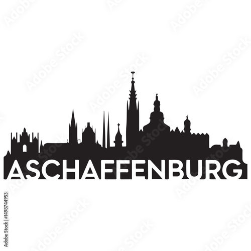 Aschaffenburg skyline silhouette. Black Aschaffenburg city design Vector black silhouette. with white background