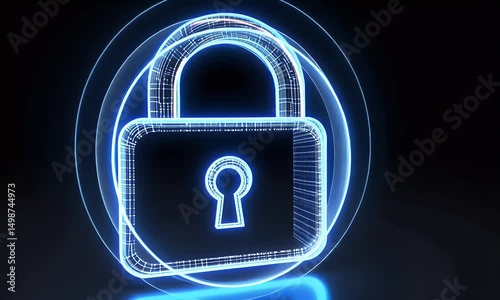  A glowing, translucent glass padlock with a keyhole symbol on a black background, symbolizing security and protection. The lock is made of a transparent material that reflects light