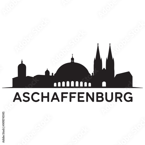 Aschaffenburg skyline silhouette. Black Aschaffenburg city design Vector black silhouette. with white background
