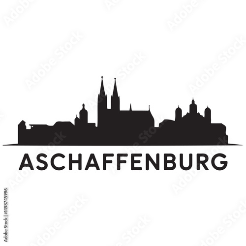 Aschaffenburg skyline silhouette. Black Aschaffenburg city design Vector black silhouette. with white background