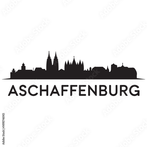 Aschaffenburg skyline silhouette. Black Aschaffenburg city design Vector black silhouette. with white background