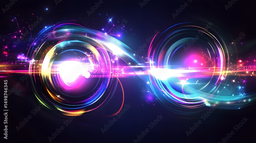 Vibrant, glowing circular patterns on a dark background. Vibrant, glowing circular patterns on a dark background.