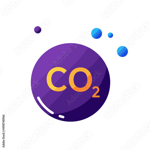Carbon dioxide molecule symbol in flat design with bubbles  