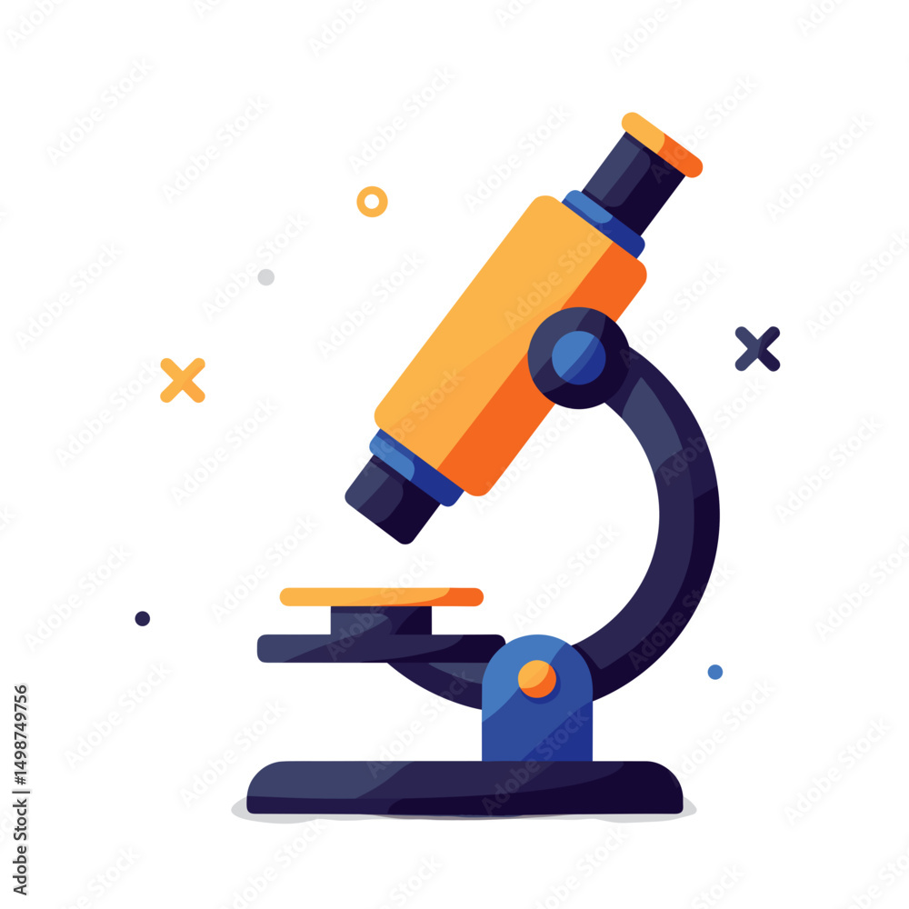 Microscope in flat design with orange and blue colors and abstract shapes Microscope in flat design with orange and blue colors and abstract shapes