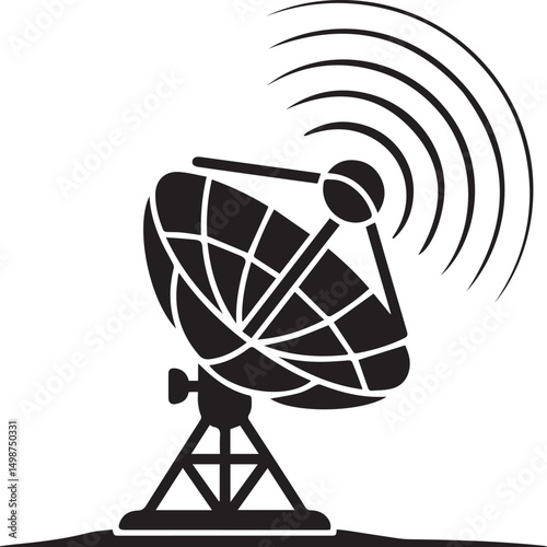 Satellite dish icon black and white illustration