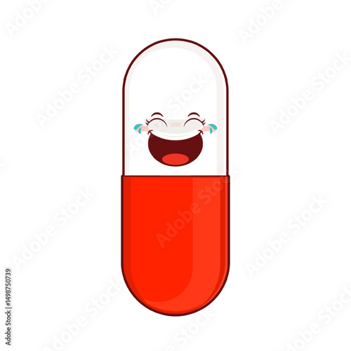 capsule pill laughing face cartoon cute