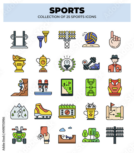 Collection of 25 Sports Icons. A Vibrant Set of Fitness. Recreation. and Competition Graphics
