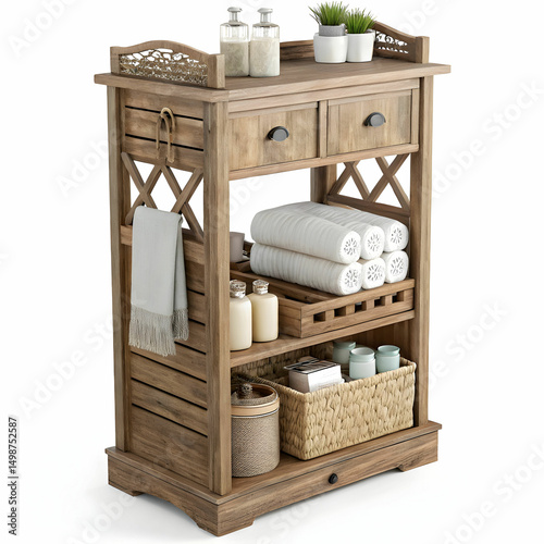 classic wooden bathroom organizer isolated on white