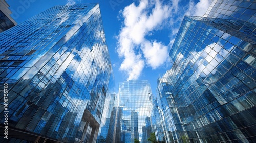 Wallpaper Mural Modern Urban Business Center with Glass Skyscrapers and Clouds Torontodigital.ca