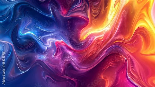 Vibrant abstract swirls of blue, purple, and orange hues.  Dynamic, fluid motion creates a mesmerizing effect