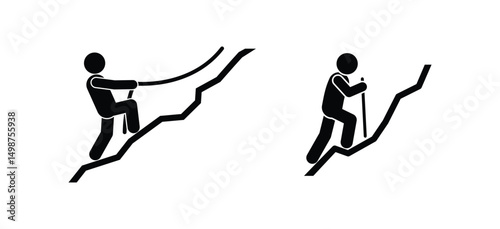 icon climber, hiking, sticks figure human silhouette