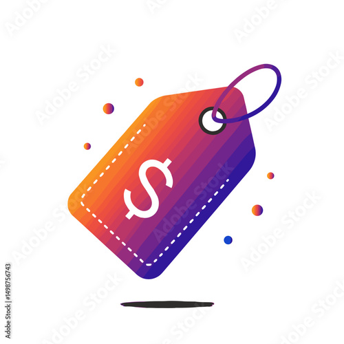 Colorful price tag with dollar sign in modern graphic style  