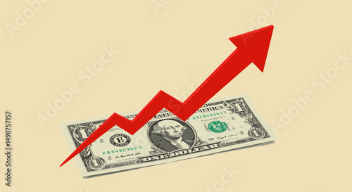 Dollar banknote with upward trend line representing financial growth  