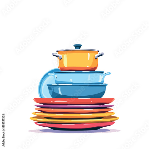 Vsai stack of colorful kitchenware creating a vibrant culinary scene