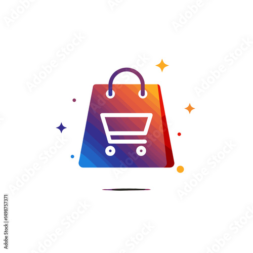 Shopping bag icon with cart symbol in gradient colorful design  