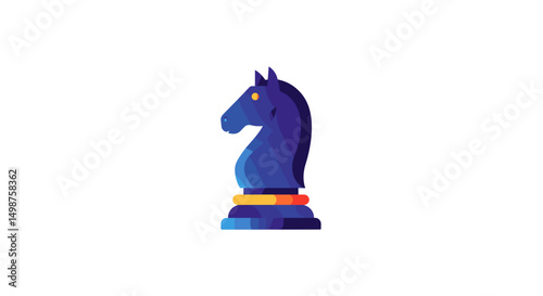Blue knight chess piece in modern flat design style  
