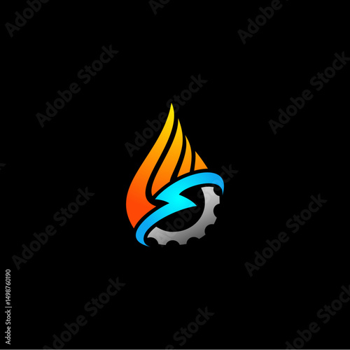 fire voltage and gear Mechanical energy logo design