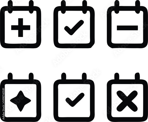 Calendar Icons Bundle Add, Check, Subtract, Star, Tick, Cross Symbols