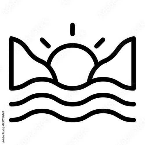 Beach Sunset Line Icon