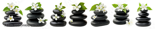PNG Serene stacked stones with flowers, element set on transparent background
