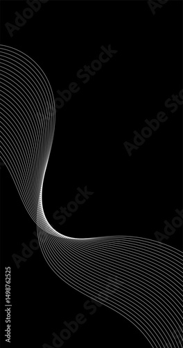 White Abstract wavy lines on a black background. Design element Vector illustration