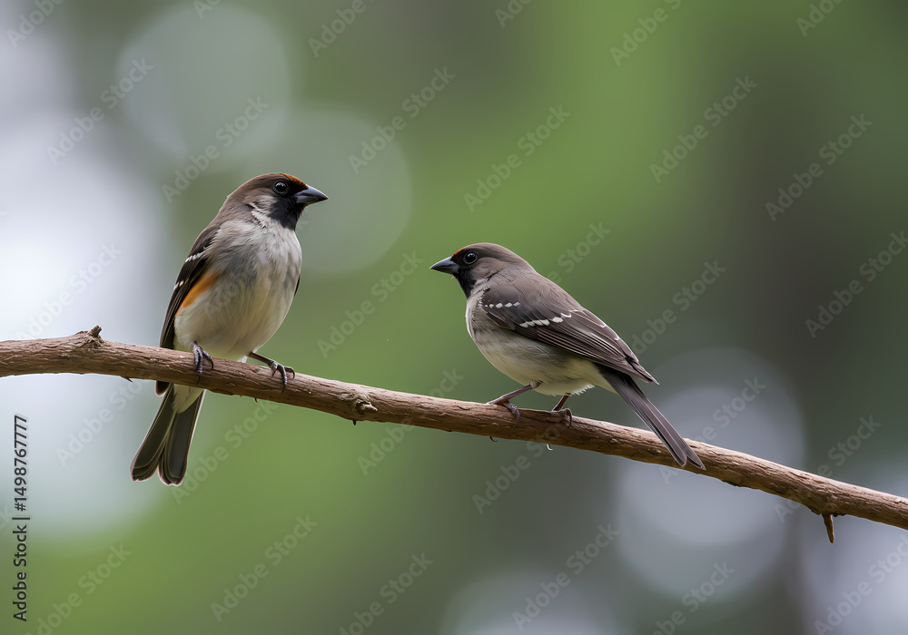 Fototapeta premium Two Birds on Branch Nature Photo isolated on transparent background