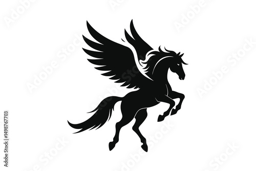 flying Pegasus vector silhouette isolated on white background