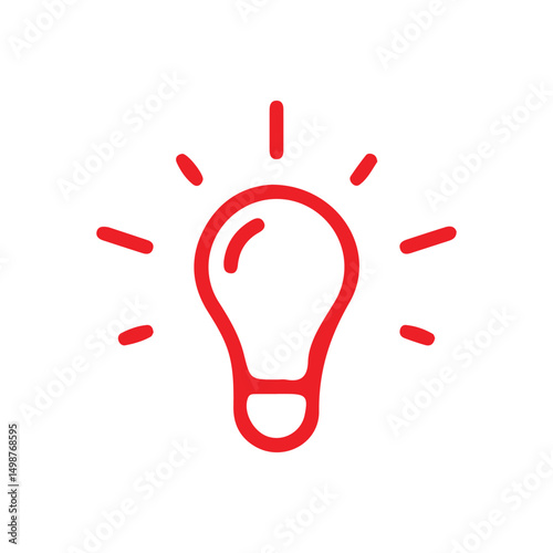Red Outline Idea Bulb with Glowing Effect