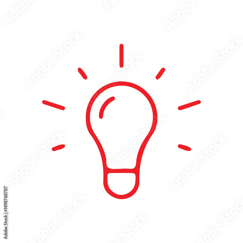 Red Outline Idea Bulb with Glowing Effect