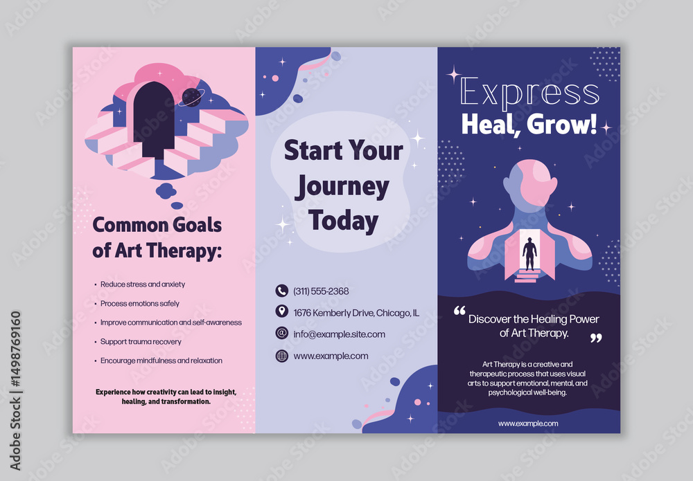 Blue And Pink Art Therapy Healing Mental Health Support Brochure Stock ...