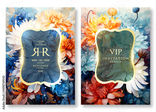Watercolor floral design wedding invitation template, business brochure template, floral art flyer design, universal background, versatile vector background, creative brochure template