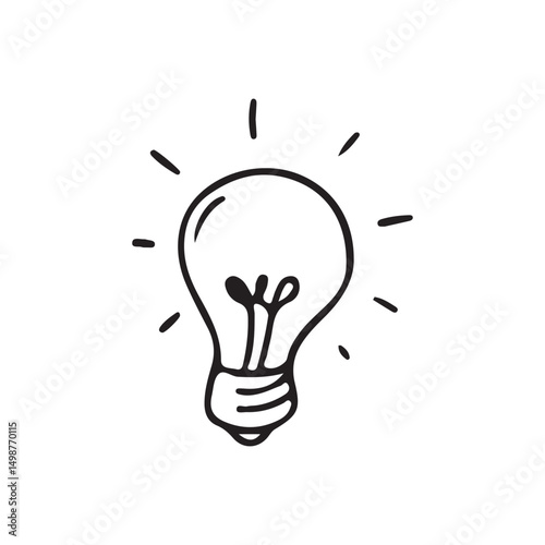 Black Outline Light Bulb with Glow Lines.  Idea icon vector illustration