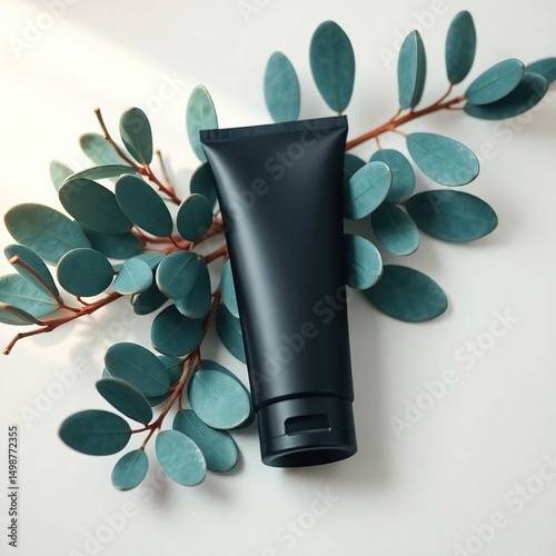 Photorealistic Black Lotion Tube Mockup Futuristic Sci-Fi Design