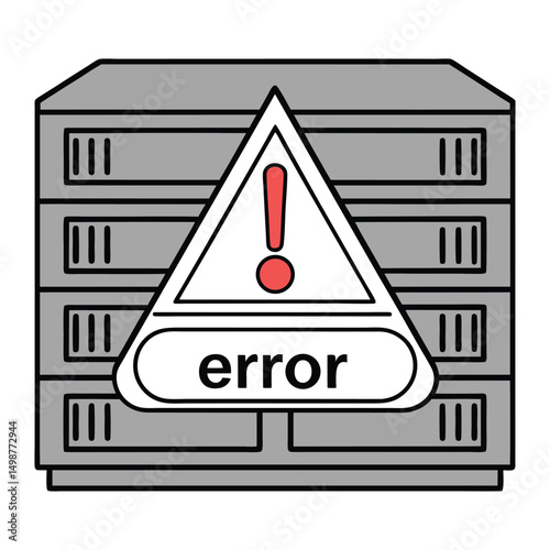 Server error alert graphic with server rack