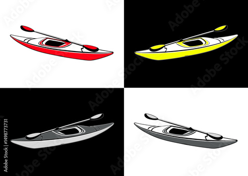 Kayak icon, watersports and outdoor activities concept, colorful and monochrome designs, contrastic background 