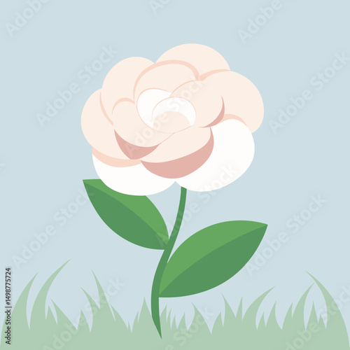 A blooming gardenia flower resting in short grass vector illustration