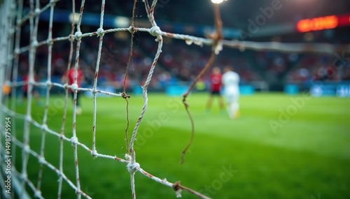 Close-up view of a soccer goal net, showing its intricate weave and texture , sports equipment, game gear, goal net