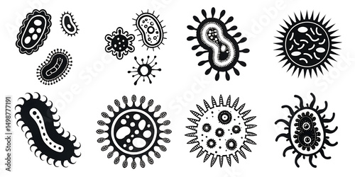 Diverse microscopic organisms isolated on a white background png ai generated