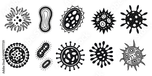 Diverse microscopic organisms isolated on a white background