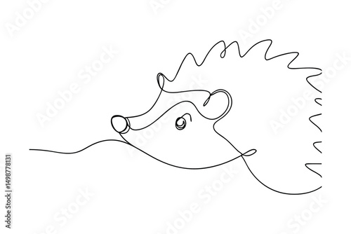 Continuous one line drawing cute hedgehog illustration