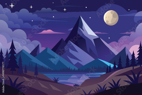 night landscape with forest vector illustration