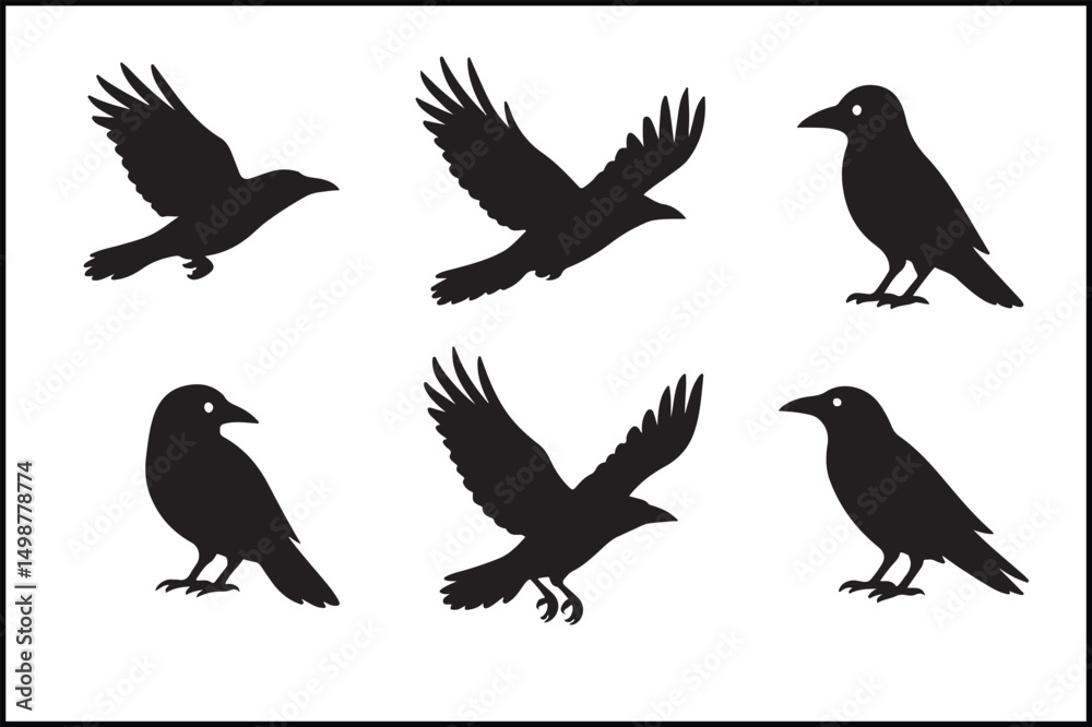 Obraz premium Raven Silhouette Flat Vector Art